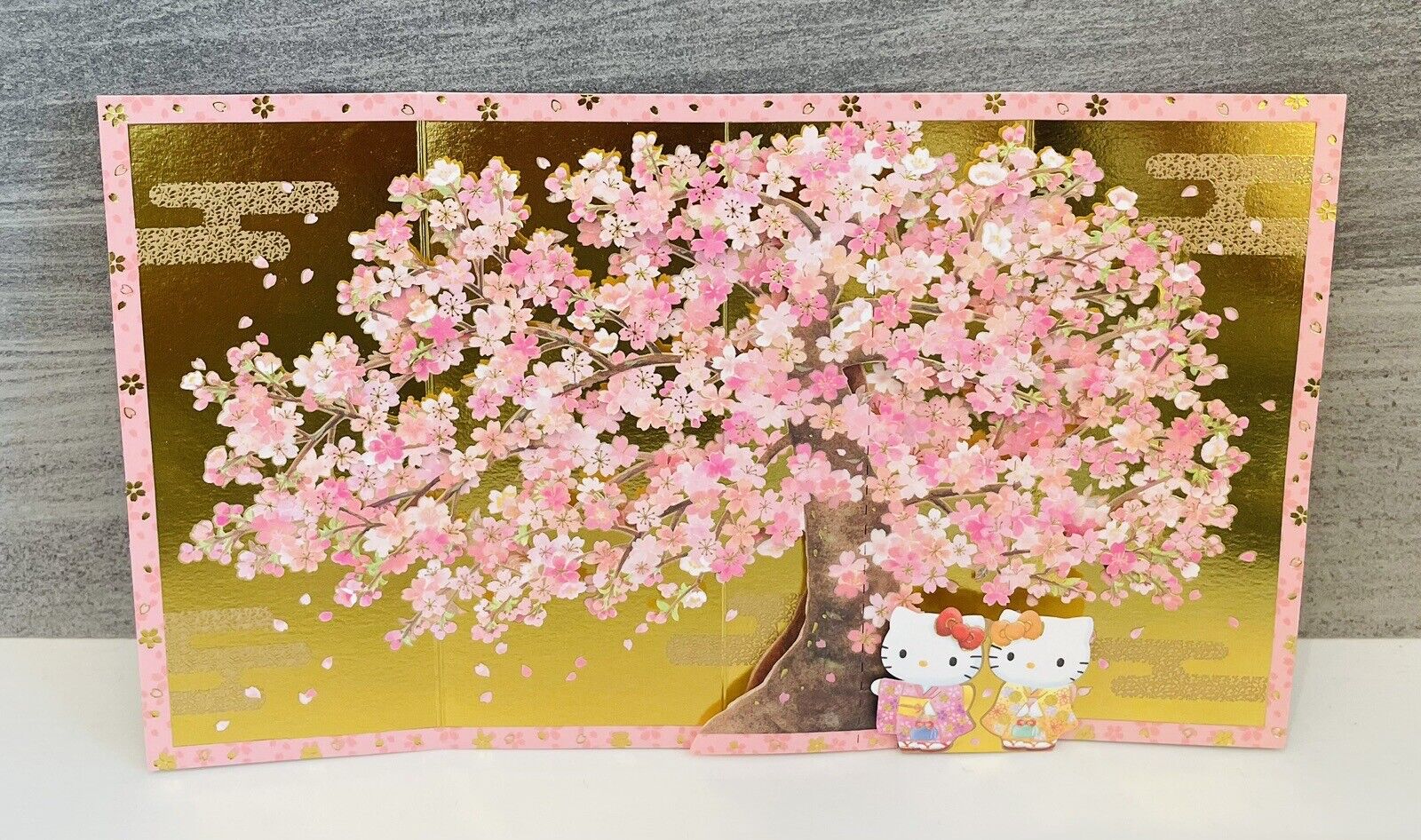 Sanrio Hello Kitty Greeting Card Cherry Blossoms Kimono Golden Byobu♡