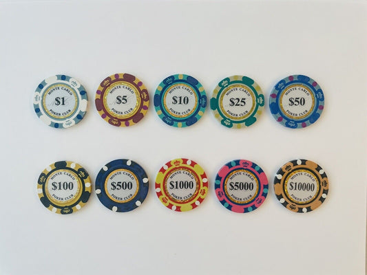 Monte Carlo Poker Chips 14Gram SAMPLE Set 10 Chips New