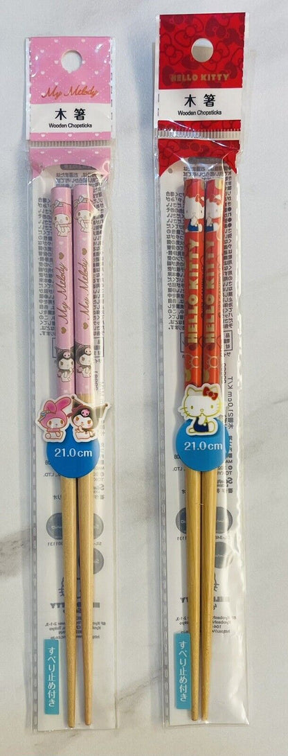 Hello Kitty and My Melody Chopsticks Made of Wood 21cm from Japan