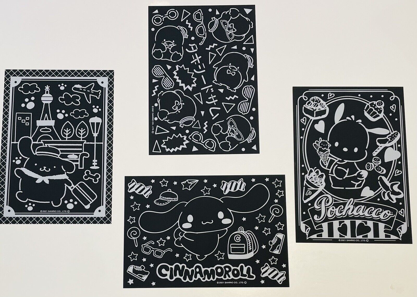 Sanrio Cinnamoroll,Pochacco,Pompompurin,and Tuxedo Sam Scratch Arts,4 sheets