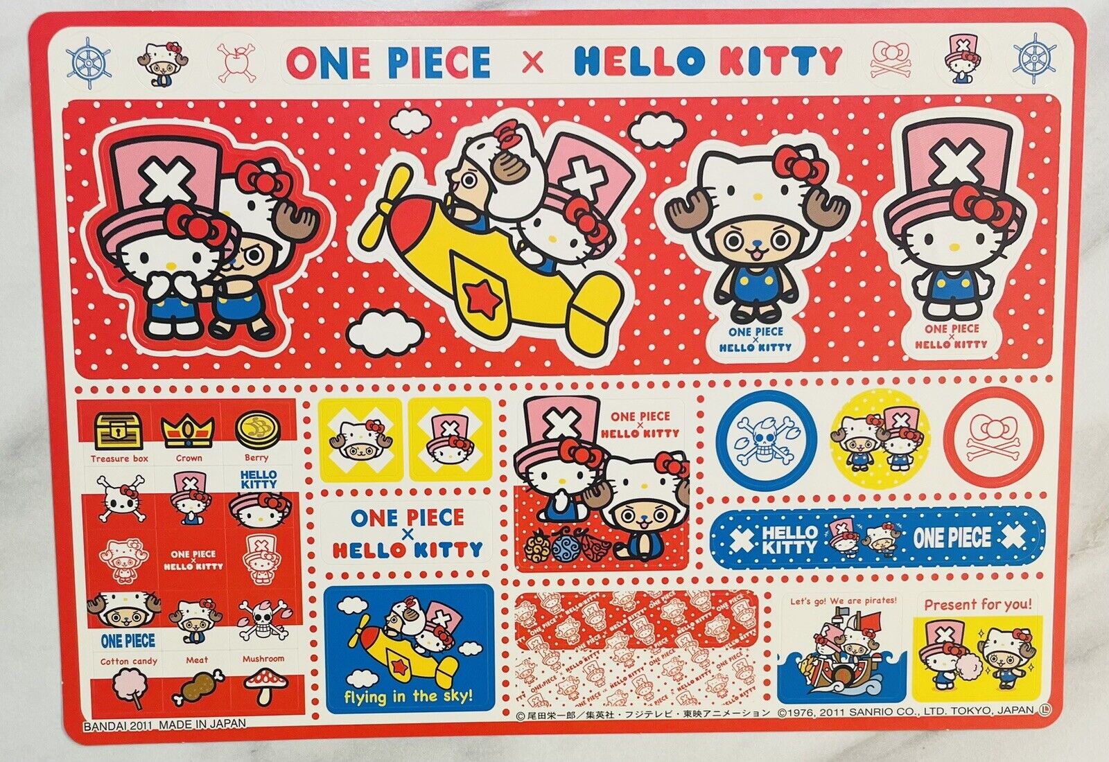 One Piece and Hello Kitty stickers,big size,2011,Rare☆from Japan,new,unsealed.