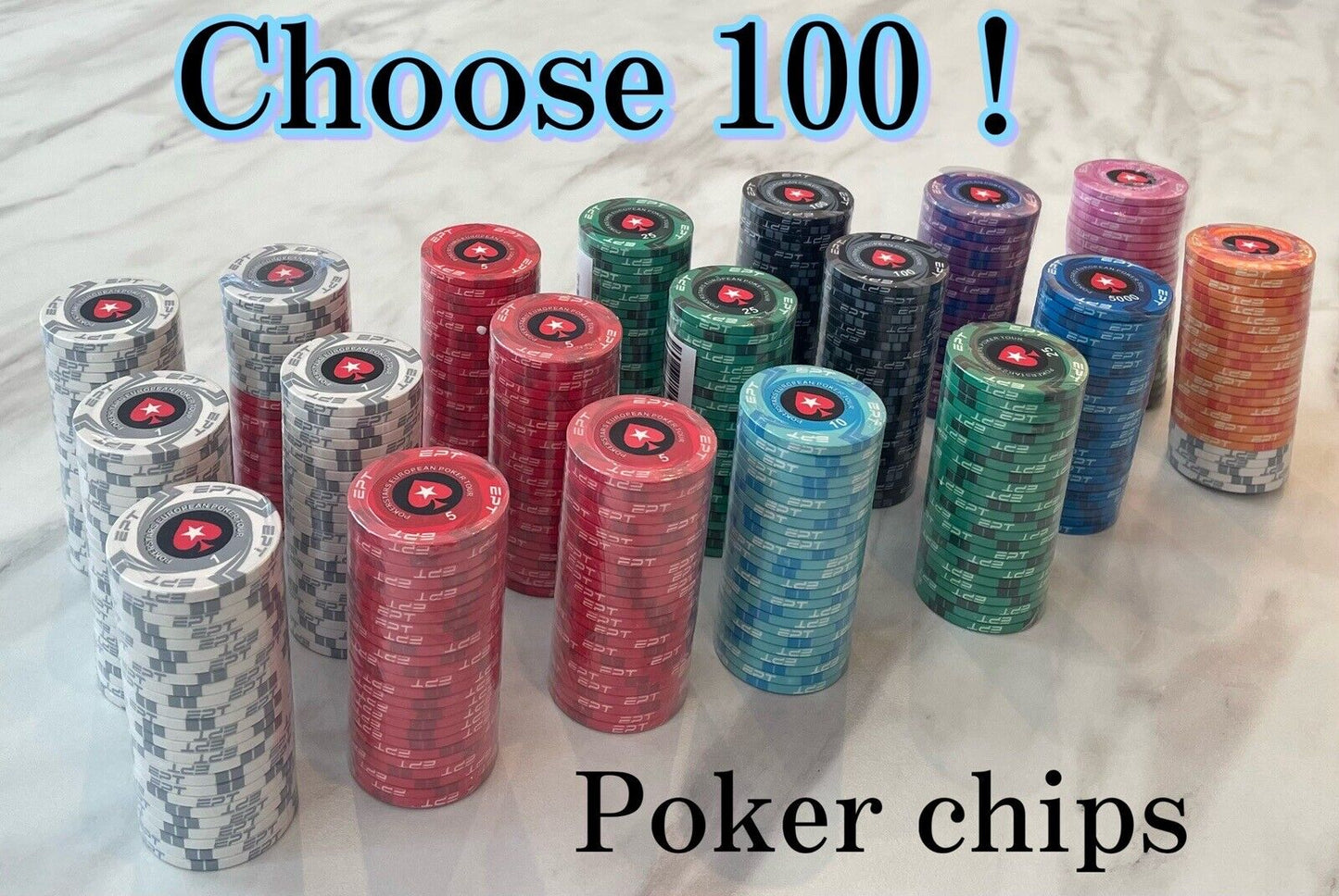 Poker Chip set 100 POKERSTARS EPT Ceramic Chips,100 pieces with case.