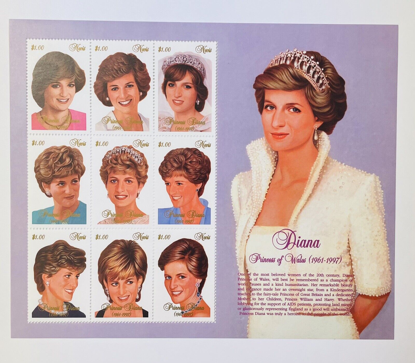 Diana, Princess of Wales (1961-1997) Nevis Postage Stamps Good Condition