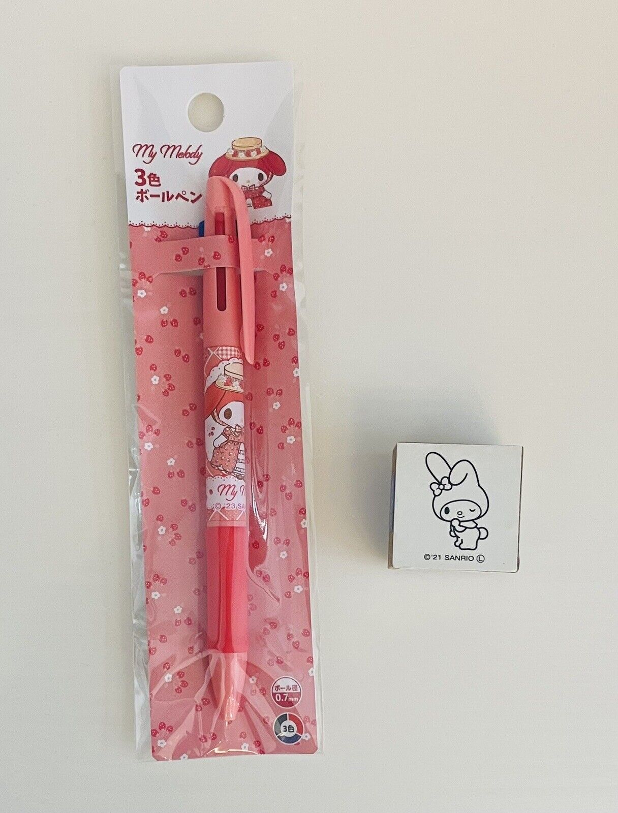 Sanrio My Melody wooden stamp and 3-color Pen♡from Japan