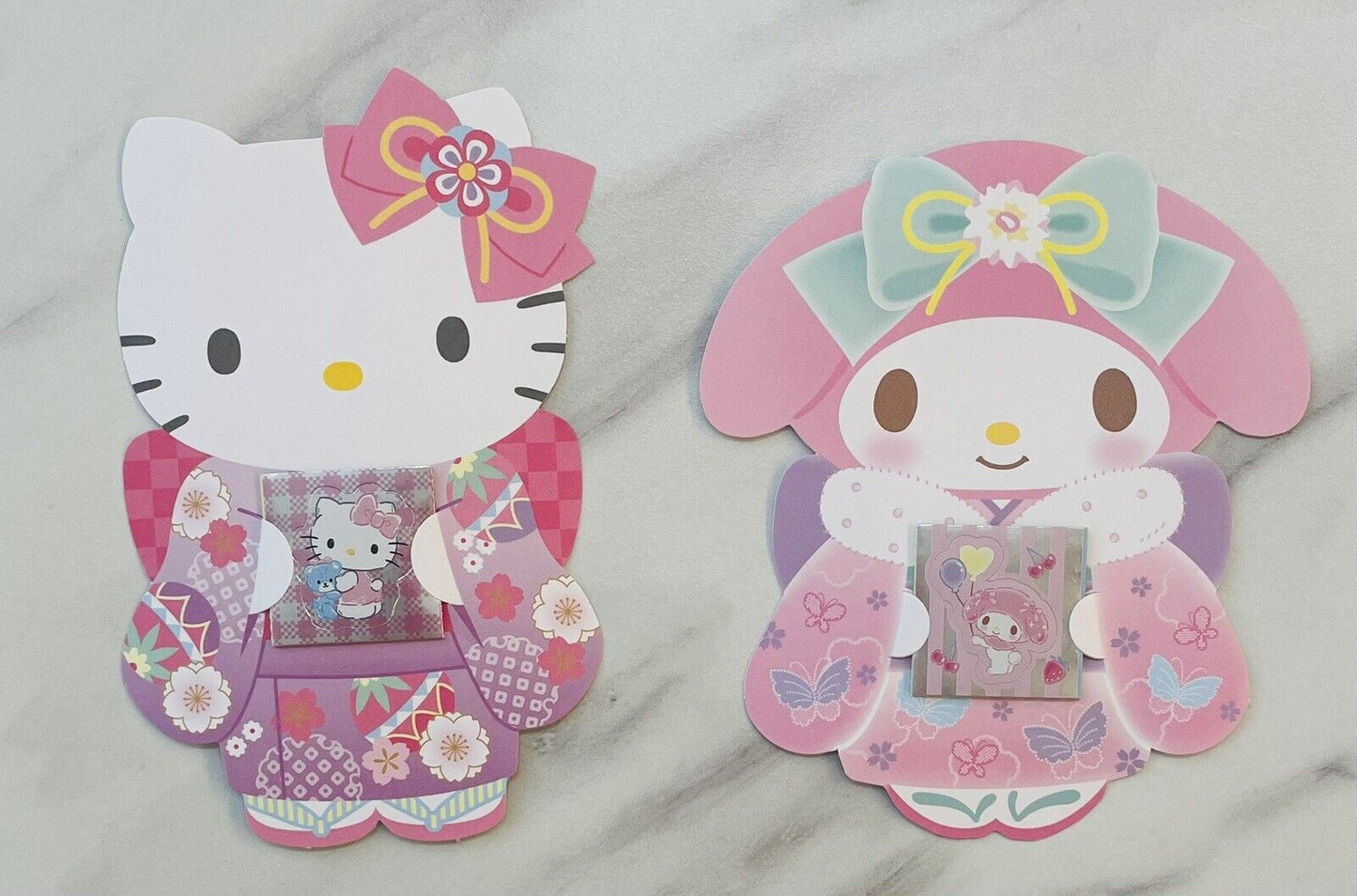 Hello Kitty and My Melody Envelope,Pochi bag,with stickers