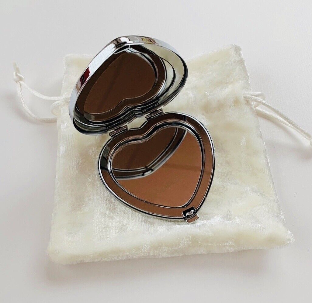 Compact mirror heart shaped crystal glass jewelry good condition