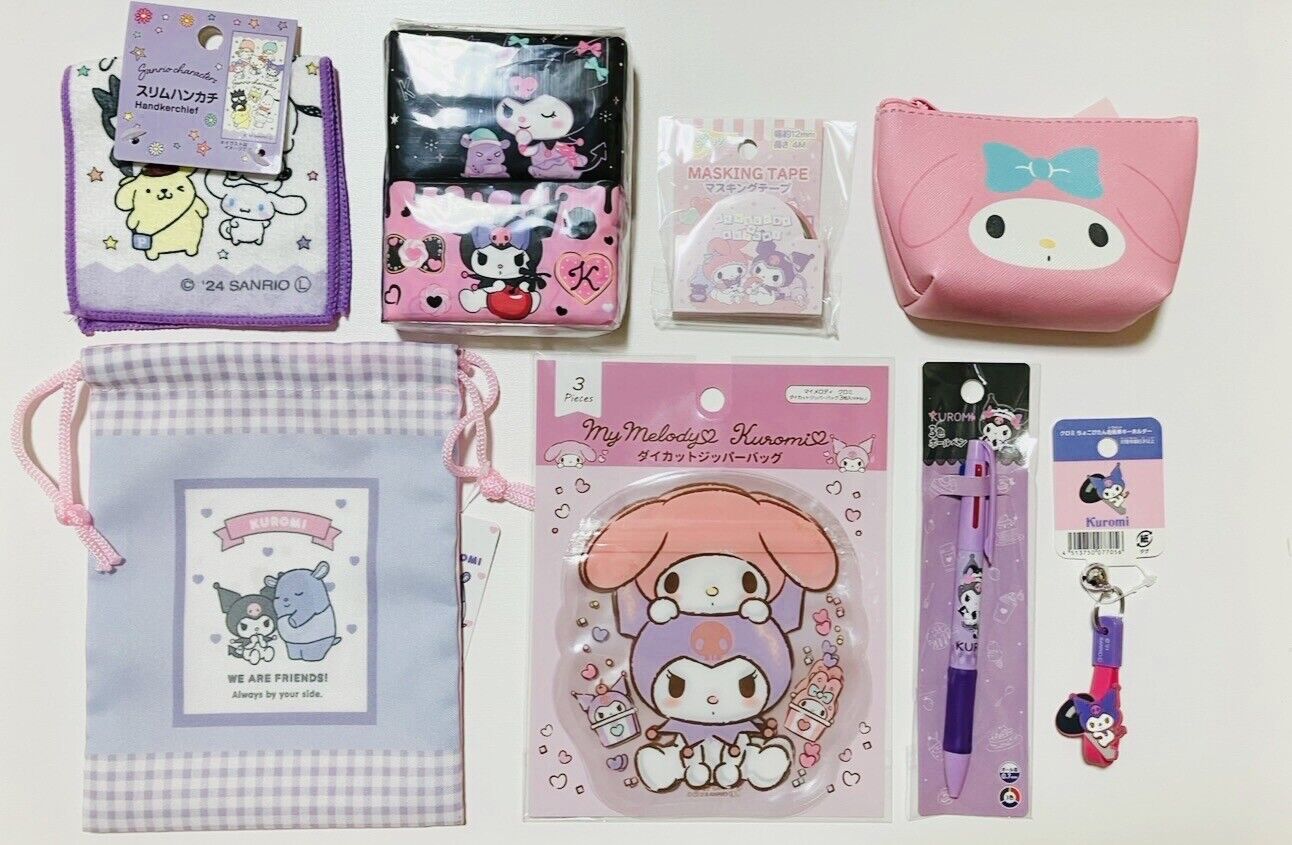 Sanrio My Melody and Kuromi items ♡Charm  Purse Pen Bag Tissue Washi tape Towel