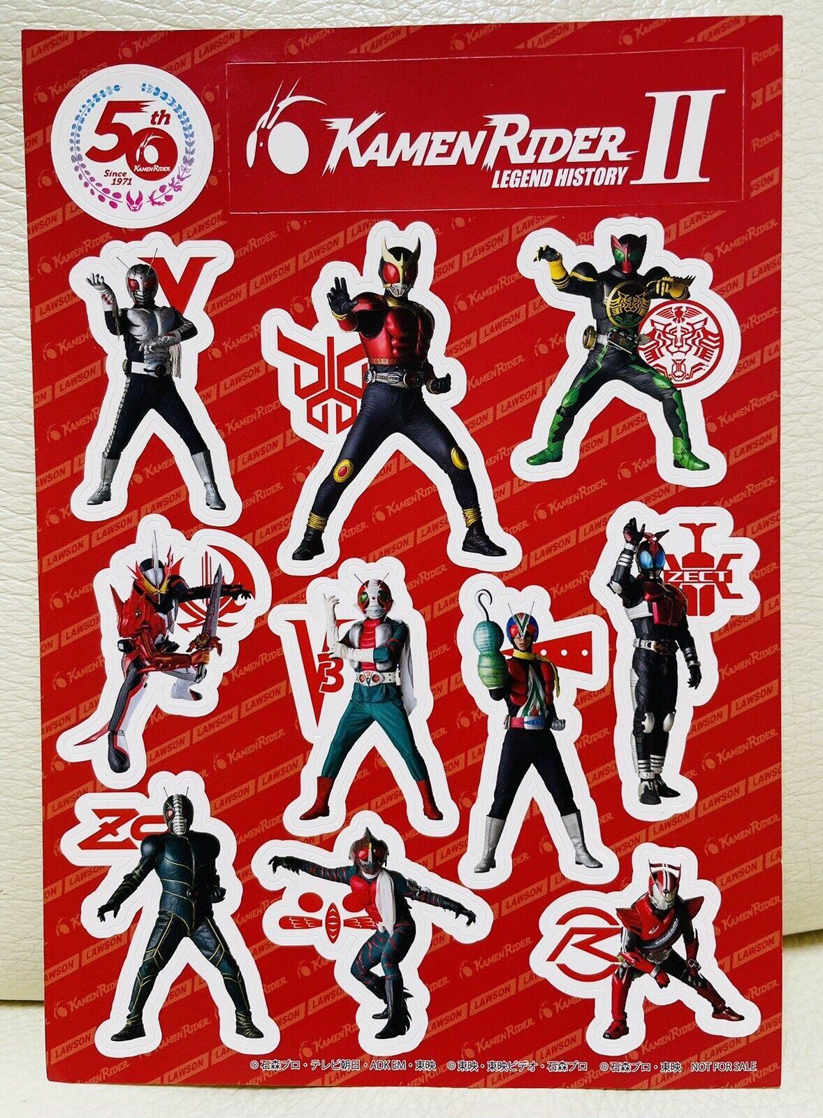 KAMEN RIDER Stickers. 4 sheets.50th Anniversary