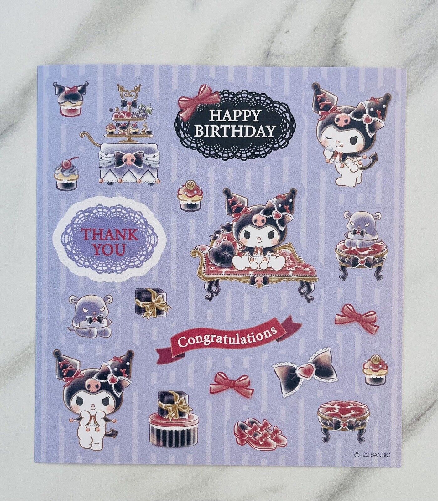 Sanrio Kuromi Birthday Card Set ♡ Pop up card Stickers Envelope
