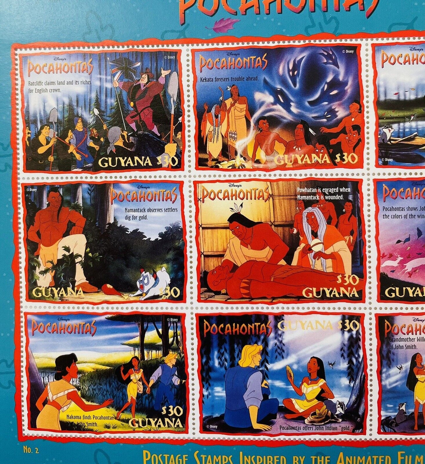 Disney POCAHONTAS postage stamps GUYANA Good Condition