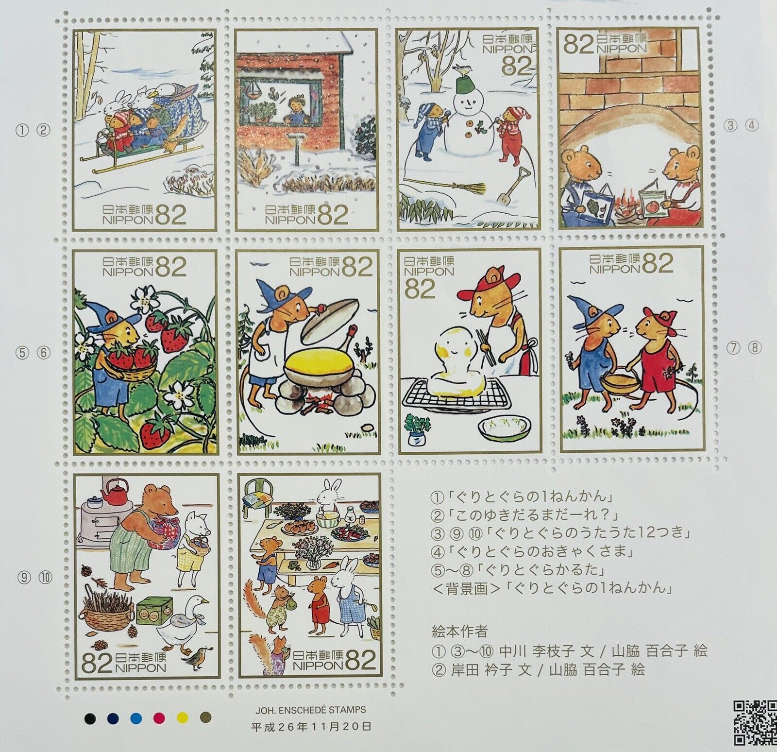 Guri and Gura Japanese Postage stamps 82yen×10,2014,Rare⭐︎