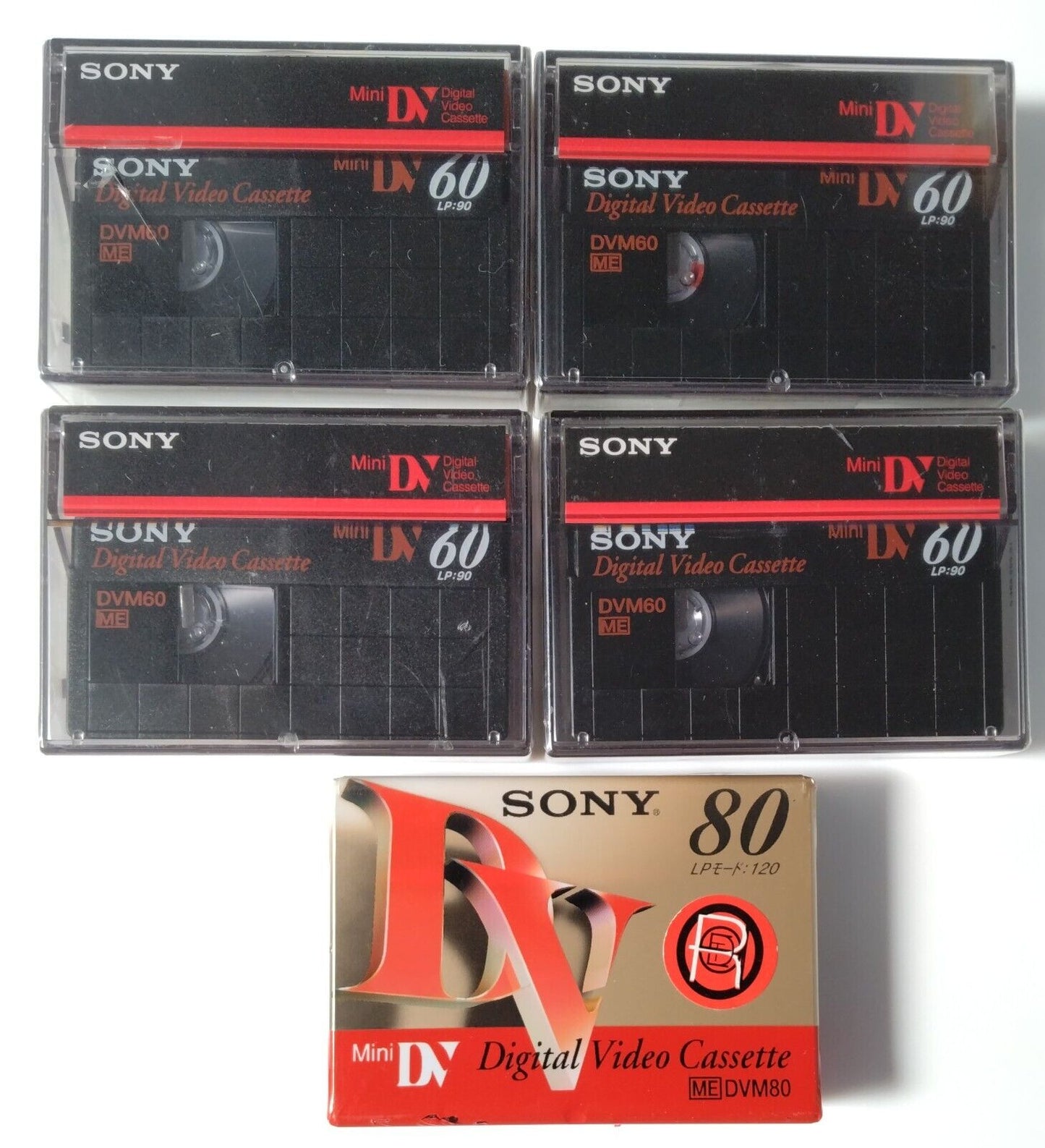 Sony mini DV tape cassette 60 minutes 4pcs (DVM60) plus 80 minutes 1pcs(DVM80)