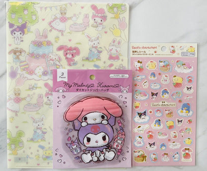 Sanrio characters A4 size folder,stickers,and My Melody and Kuromi Zip bags,new