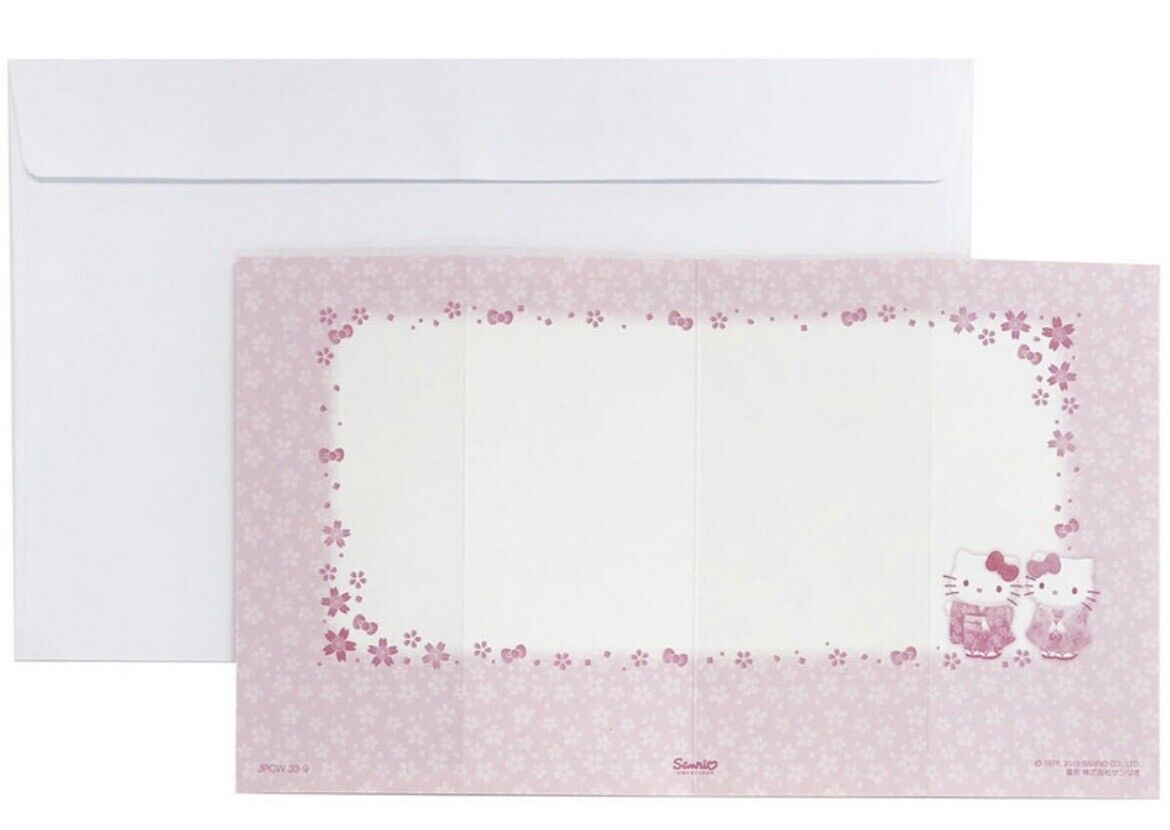 Sanrio Hello Kitty Greeting Card Cherry Blossoms Kimono Golden Byobu♡