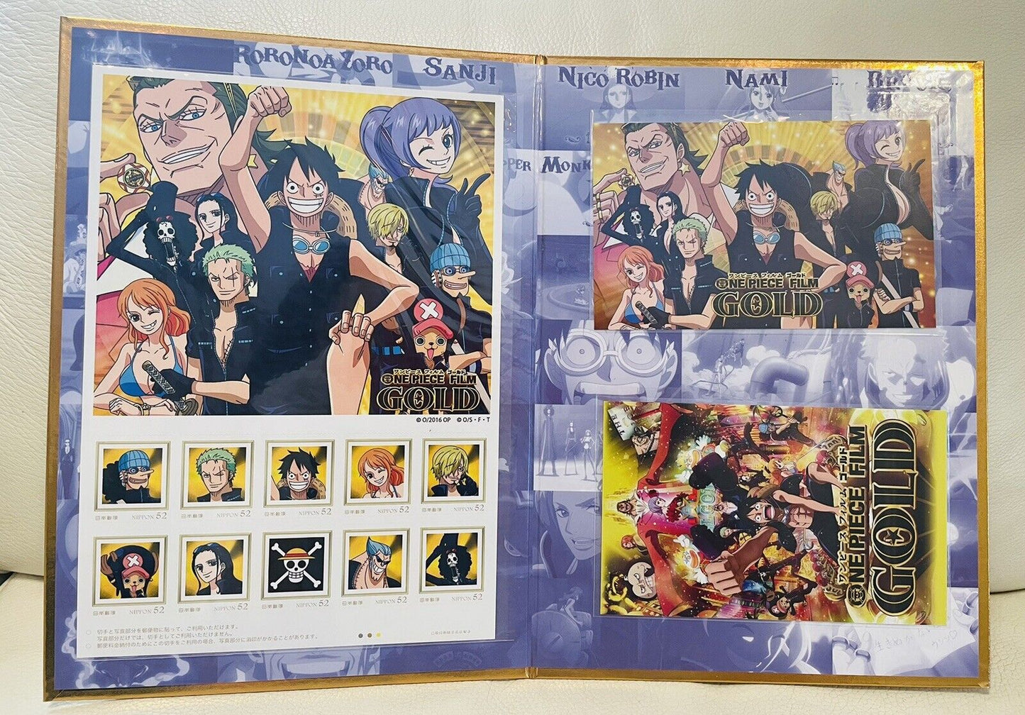 ONE PIECE Film Gold Postage Stamps and Postcards Collection Set,2016,Very Rare☆