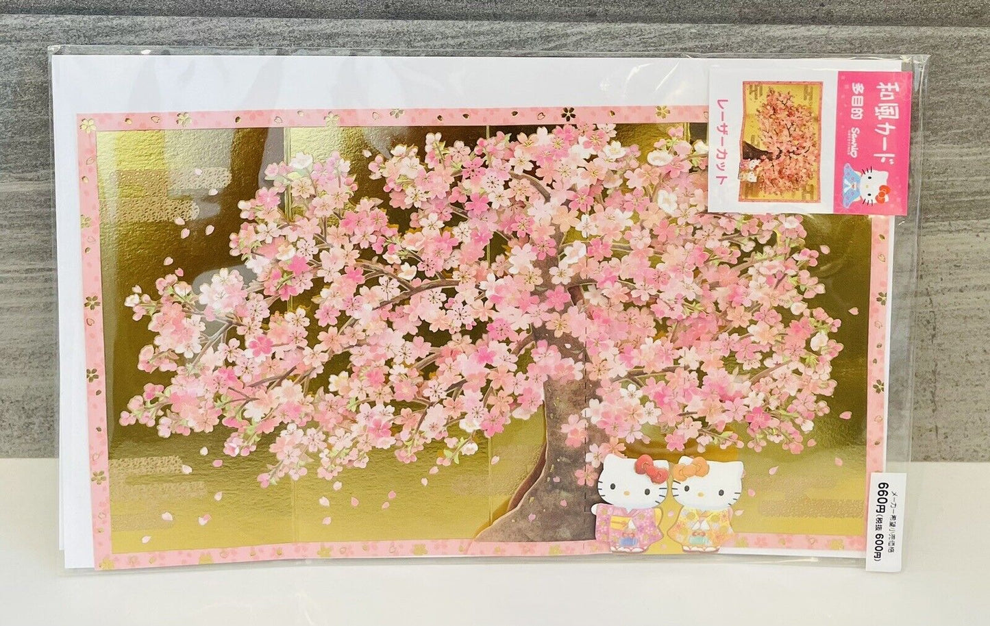 Sanrio Hello Kitty Greeting Card Cherry Blossoms Kimono Golden Byobu♡