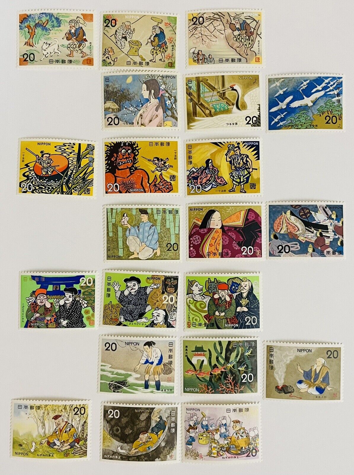 Japanese Folk Tales Postage Stamps 21 stamps 7 stories Perfect set 1973 to 1975