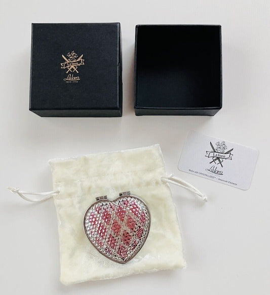 Compact mirror heart shaped crystal glass jewelry good condition