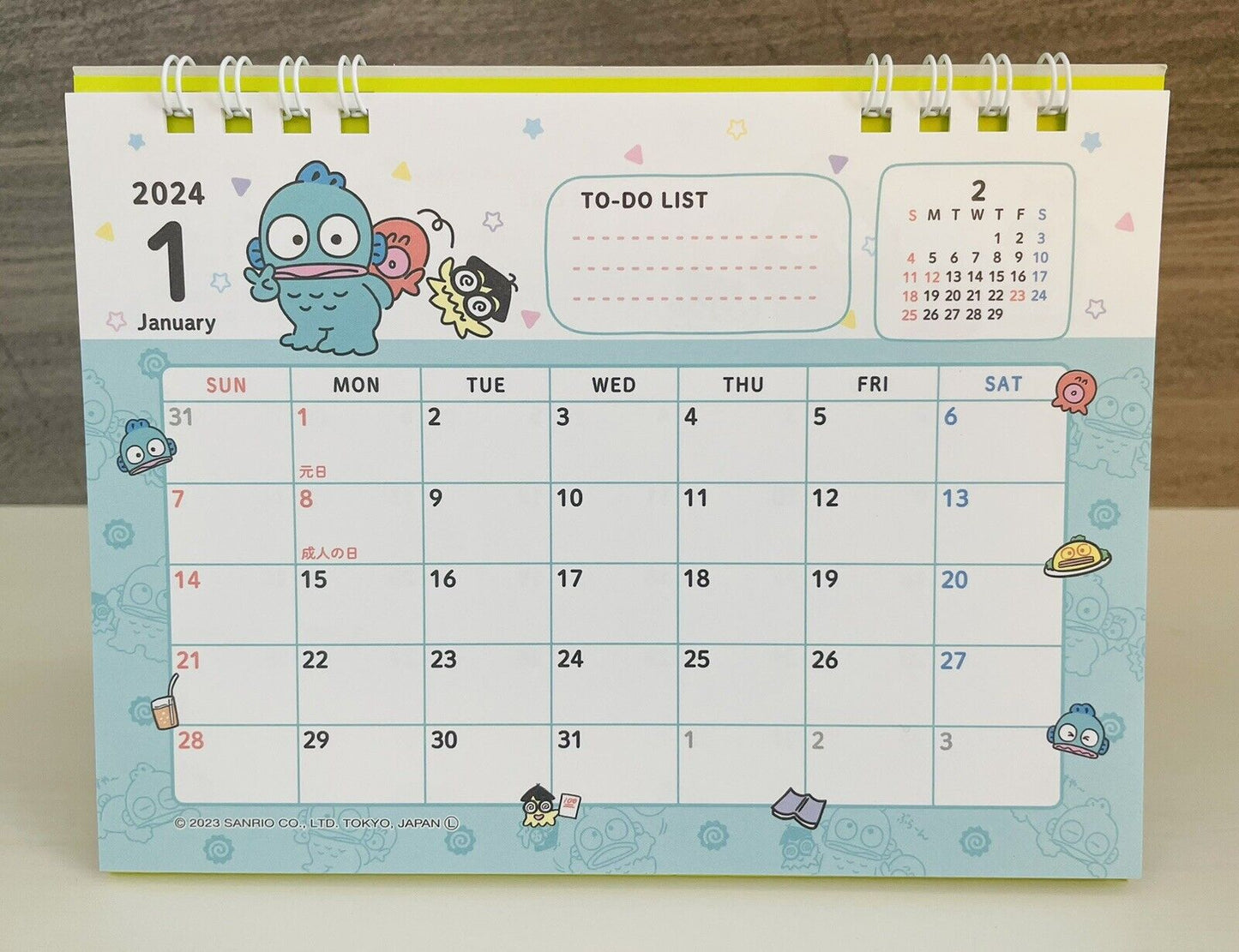 Sanrio Hangyodon desk calendar 2024,January to December,Japanese Edition