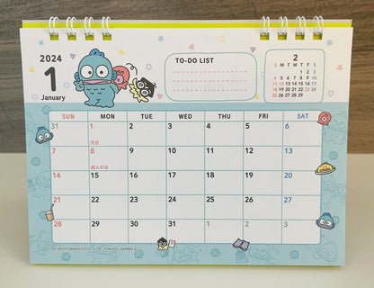 Sanrio Hangyodon desk calendar 2024,January to December,Japanese Edition