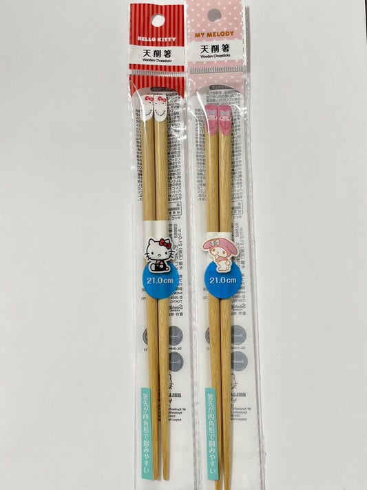 Hello Kitty and My Melody Chopsticks Made of Wood 21cm from Japan