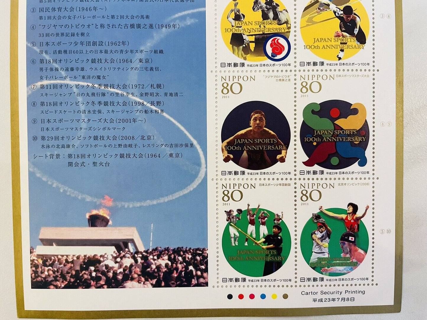 Japan Sports 100th Anniversary Postage Stamps  80yen×10 2011