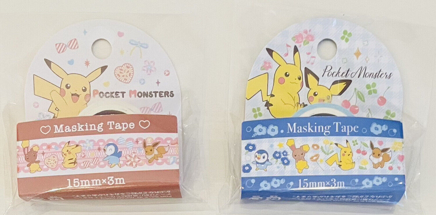 Pokemon Washi Tapes♡15mm×3m 2 Kinds New from Japan