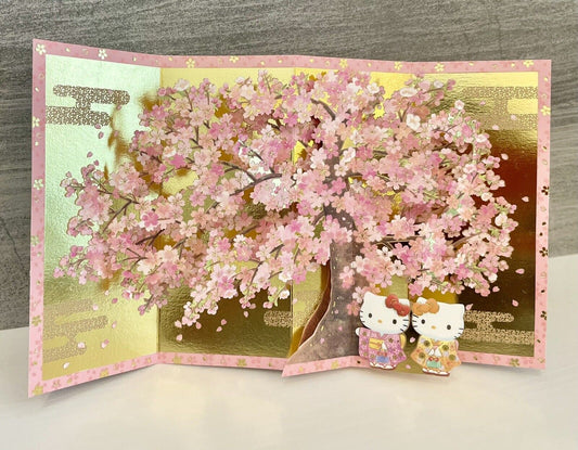 Sanrio Hello Kitty Greeting Card Cherry Blossoms Kimono Golden Byobu♡