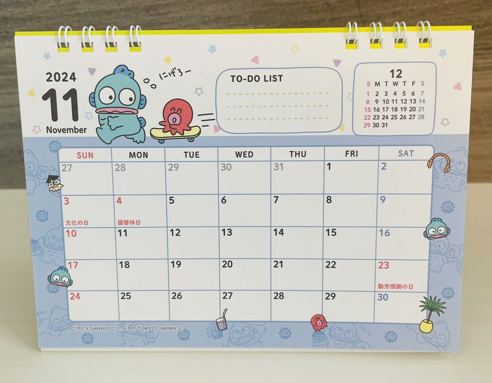 Sanrio Hangyodon desk calendar 2024,January to December,Japanese Edition