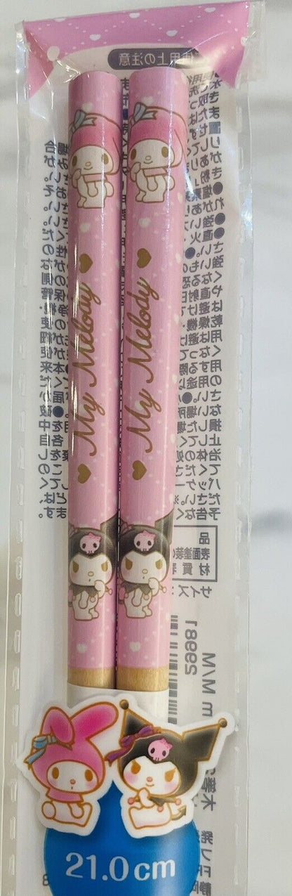 Hello Kitty and My Melody Chopsticks Made of Wood 21cm from Japan