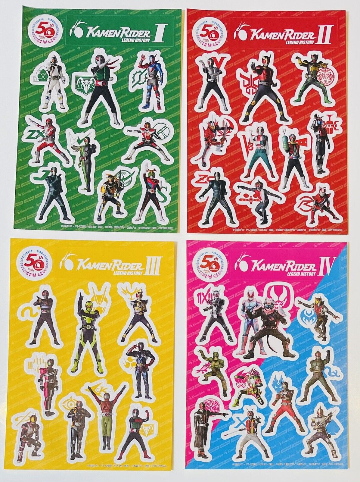 KAMEN RIDER Stickers. 4 sheets.50th Anniversary