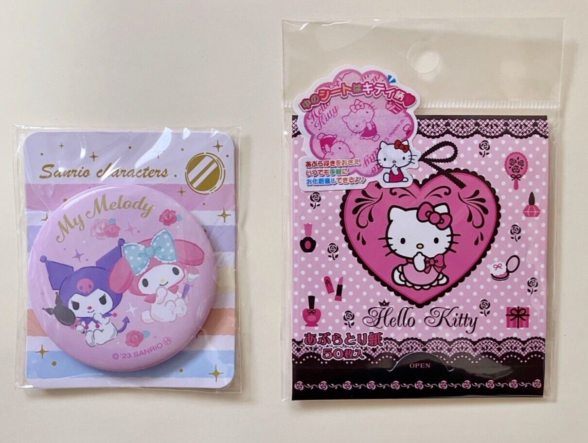 Sanrio My Melody and Kuromi Compact Mirror and Hello Kitty Blotting Paper ♡