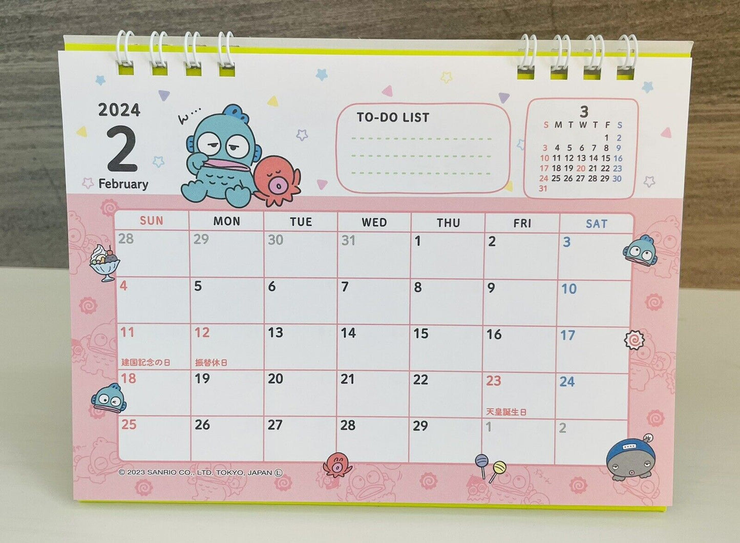 Sanrio Hangyodon desk calendar 2024,January to December,Japanese Edition