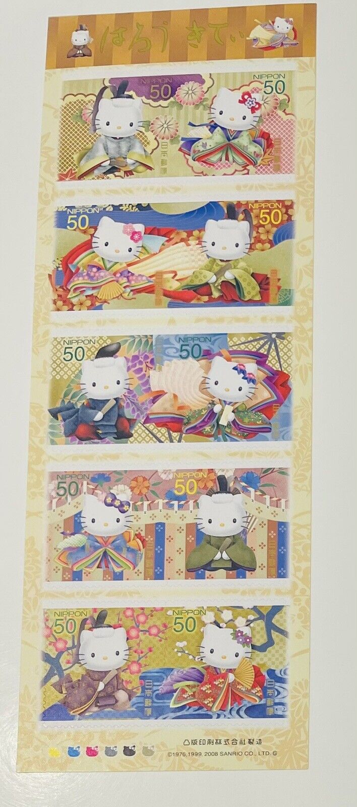 Hello Kitty and Dear Daniel wearing Kimono stamps,Japan Post,50yen×10,Rare,2008