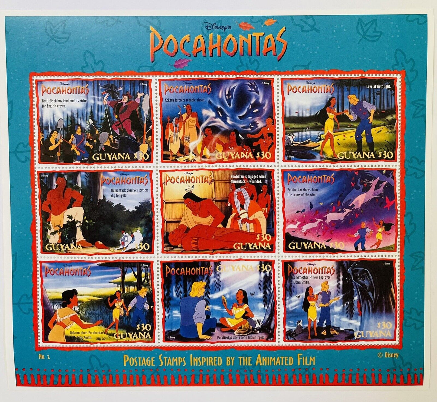 Disney POCAHONTAS postage stamps GUYANA Good Condition