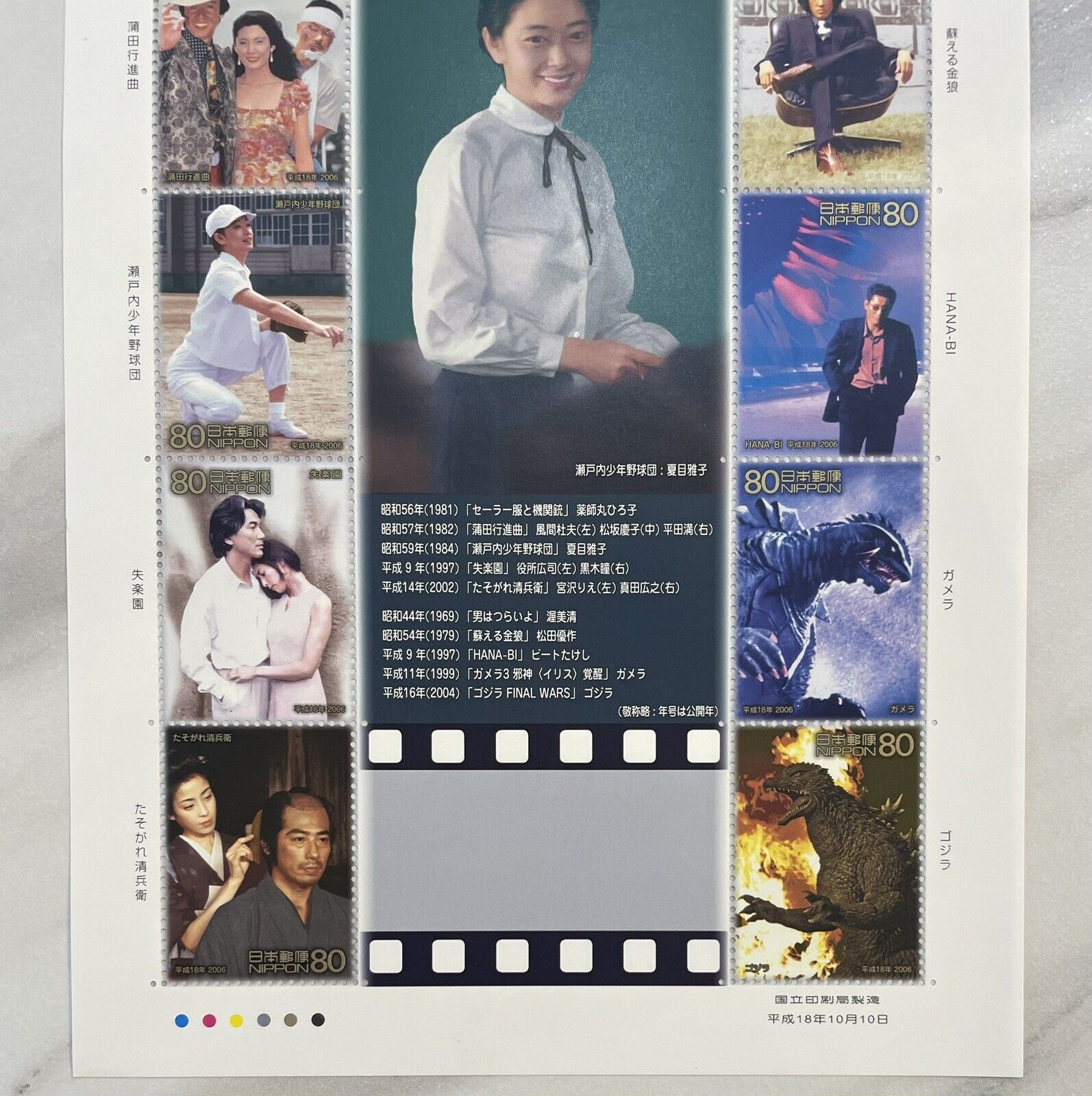 Japanese Movie Postage stamps.2006,80yen×10,good condition