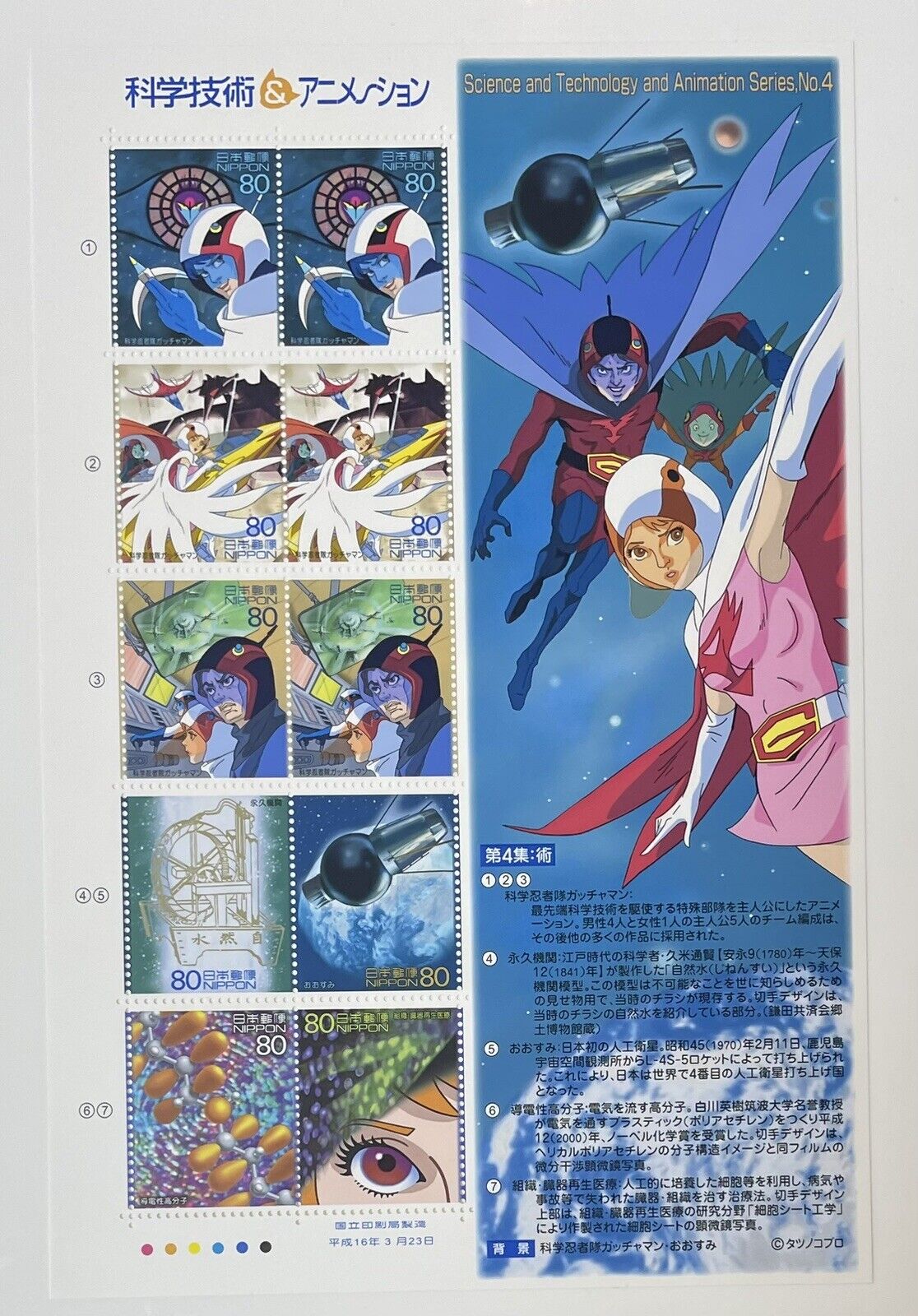 Anime Gatchaman Stamps Japan Post 2004 80yen×10 very good condition/Rare