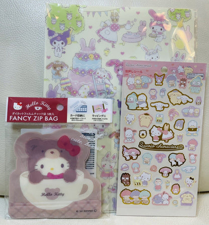 Sanrio characters A4 size folder,stickers,and Hello Kitty Zip bags,new