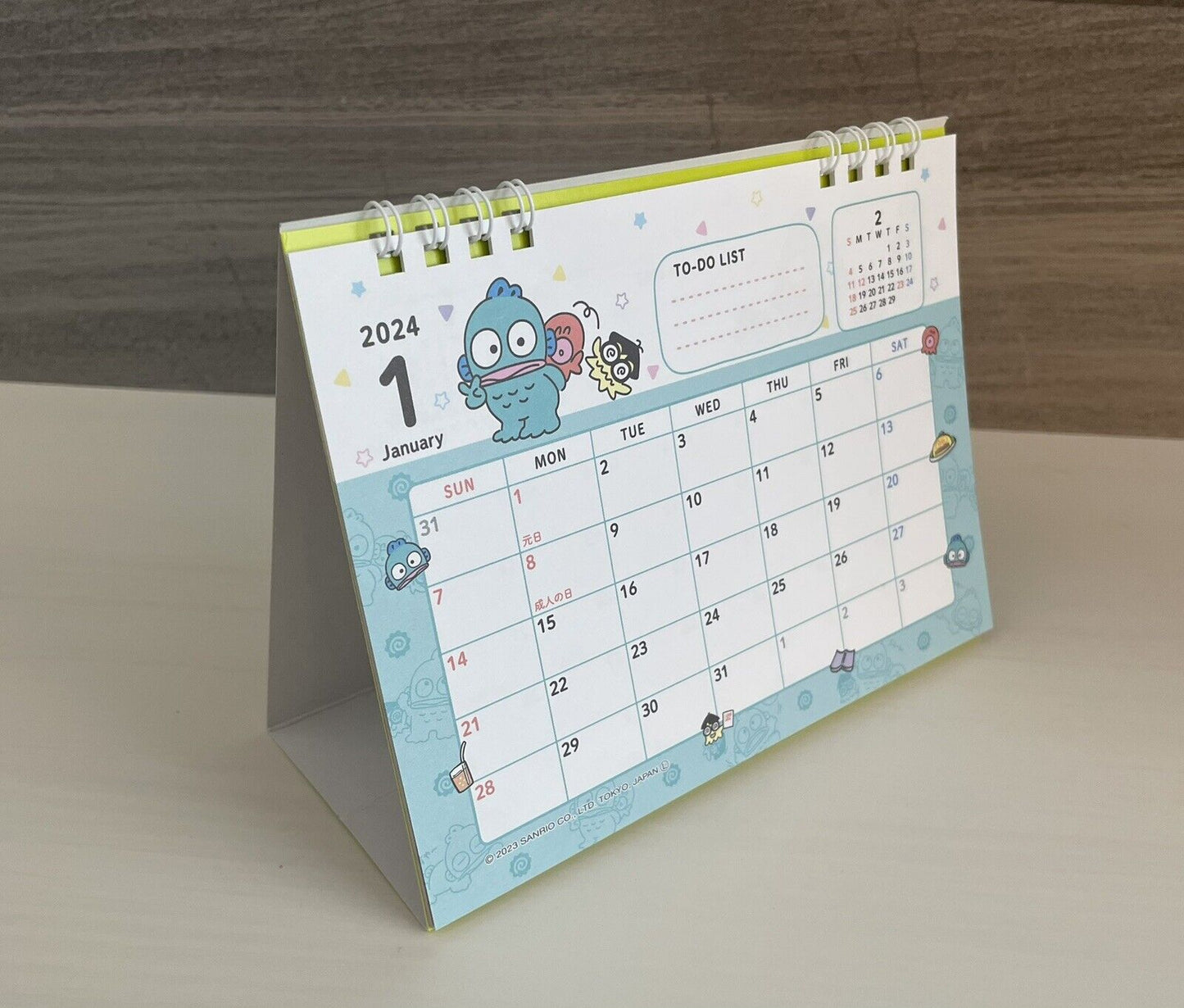 Sanrio Hangyodon desk calendar 2024,January to December,Japanese Edition