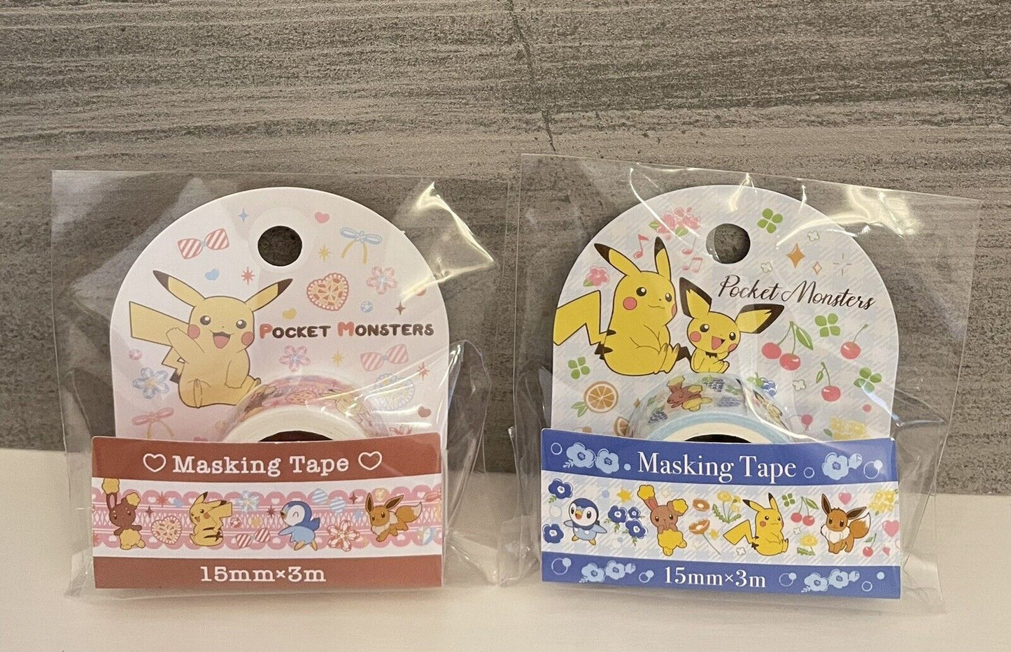 Pokemon Washi Tapes♡15mm×3m 2 Kinds New from Japan