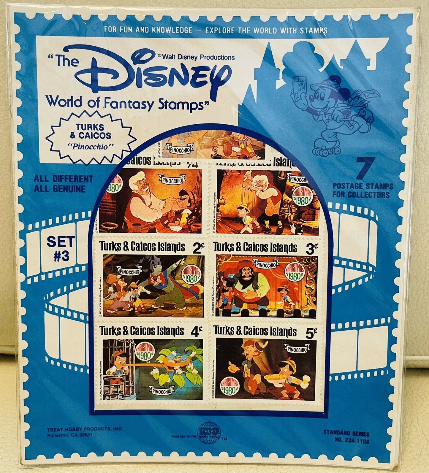 Disney Pinocchio Postage Stamps/Turks and Caicos.World of Fantasy Stamps