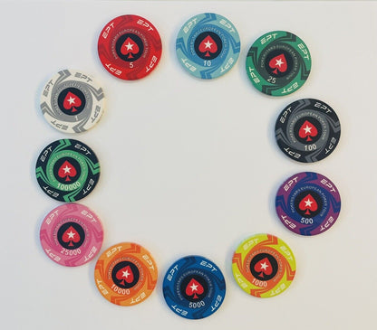 Poker Chip set 100 POKERSTARS EPT Ceramic Chips,100 pieces with case.