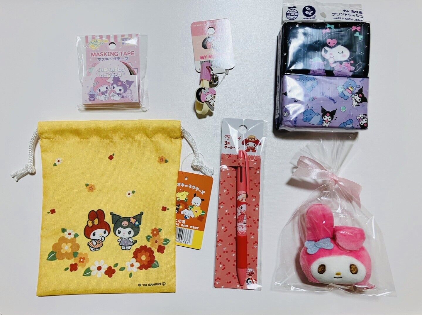 Sanrio My Melody and Kuromi items ♡ Charm Pen Bag Tissue Washi tape Towel Plush