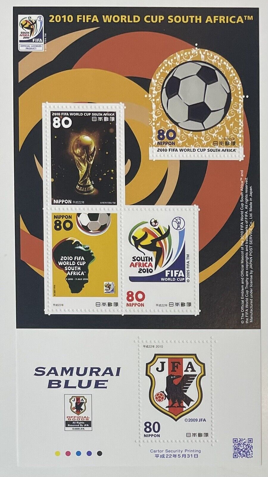 FIFA World Cup South Africa Stamps,Japan Post 80yen×5/2010/very good condition