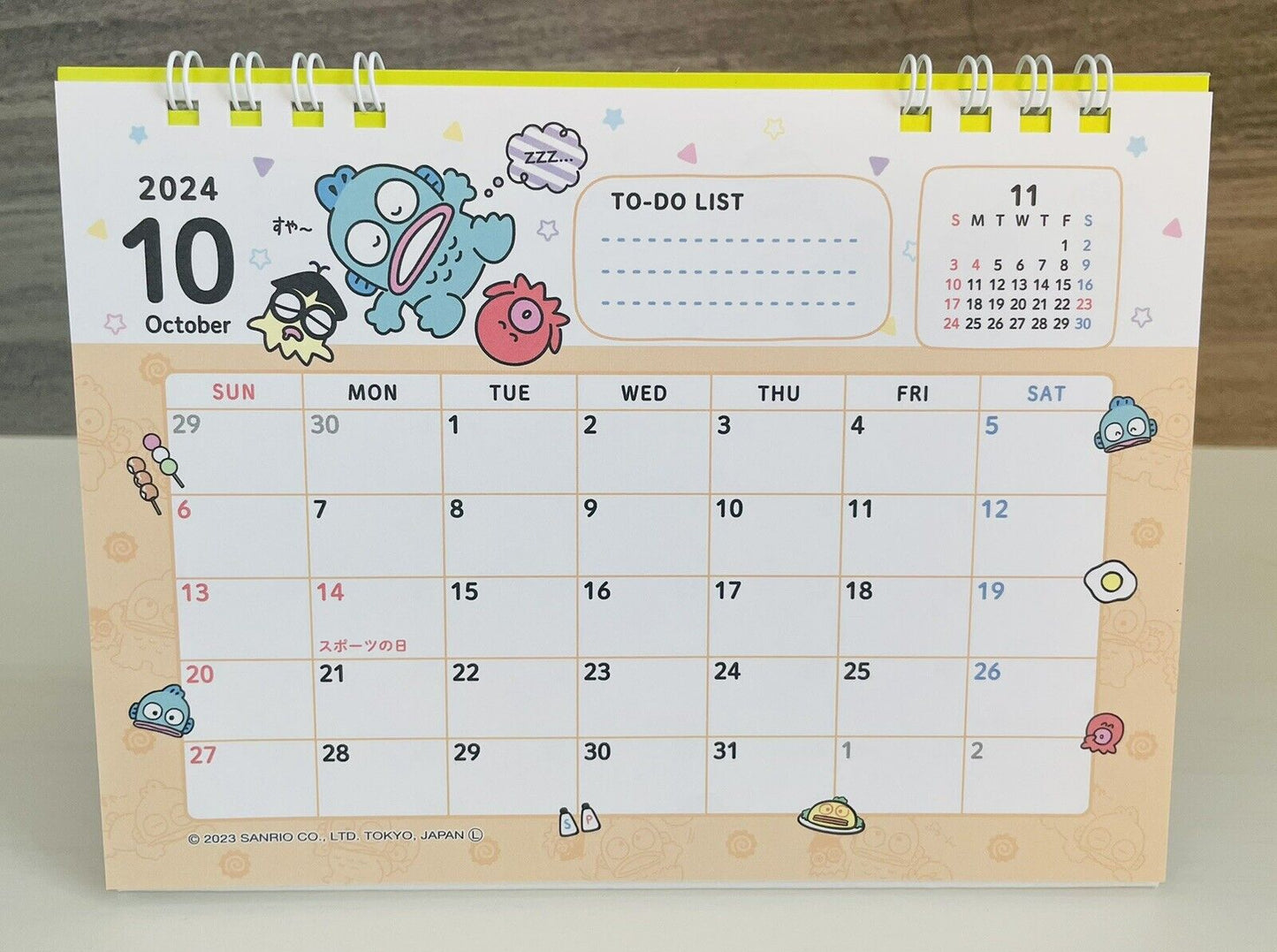 Sanrio Hangyodon desk calendar 2024,January to December,Japanese Edition