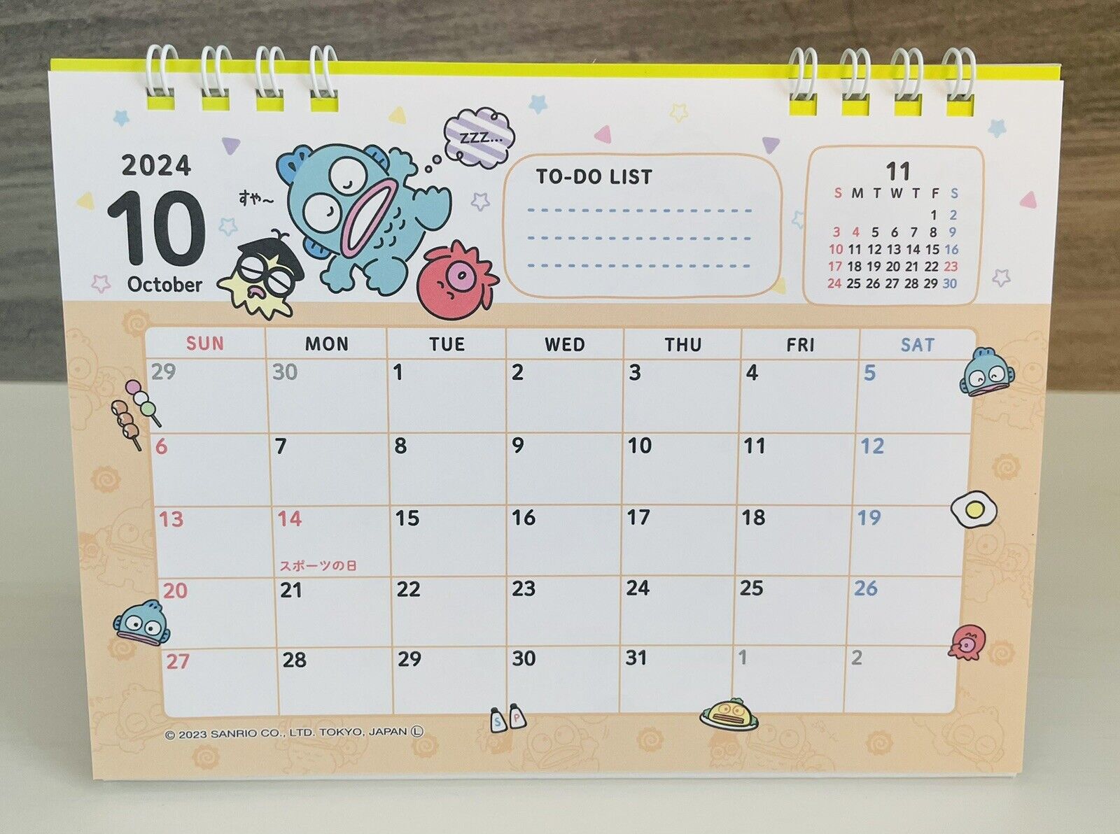 Sanrio Hangyodon desk calendar 2024,January to December,Japanese Edition