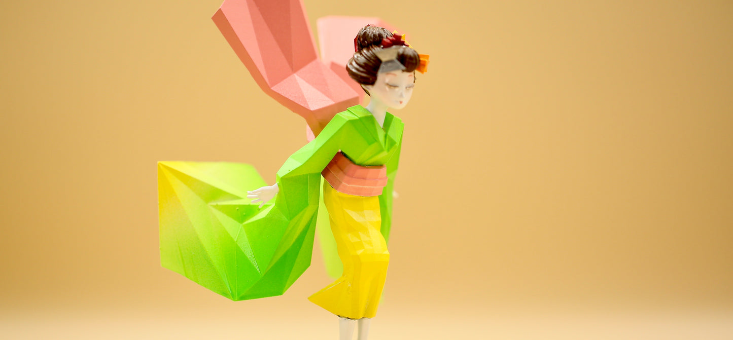 Kimono Geisha Doll Ofuku-san by Japanese Artist Youichiro Okuda , 3D Printed Art